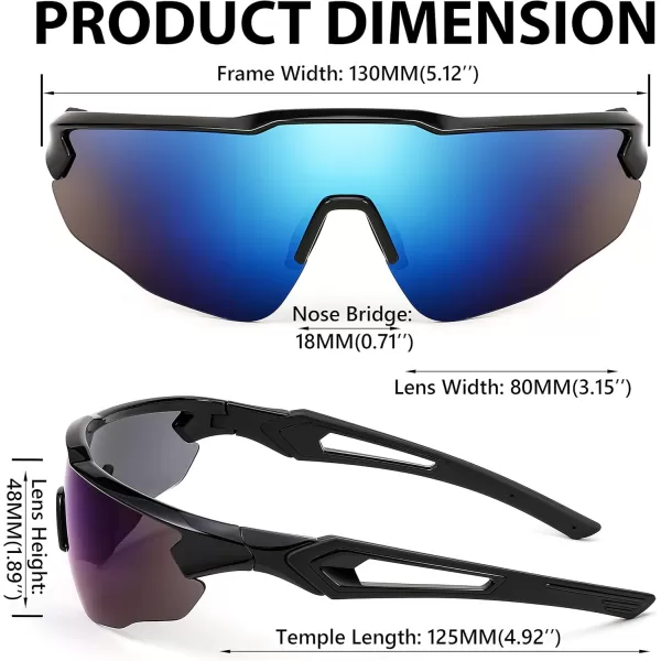 FEISEDY Sports Sunglasses with 5 Lenses for Men Women TR90 Lightweight Baseball Cycling Motorcycle Running Golf B2940Black Frame  Blue Mirror Lens
