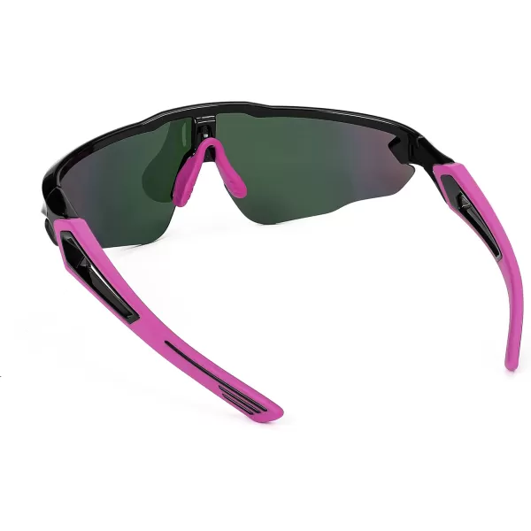 FEISEDY Sports Sunglasses with 5 Lenses for Men Women TR90 Lightweight Baseball Cycling Motorcycle Running Golf B2940Black Frame  Purple Mirror Lens