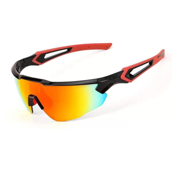 FEISEDY Sports Sunglasses with 5 Lenses for Men Women TR90 Lightweight Baseball Cycling Motorcycle Running Golf B2940Black Frame  Red Mirror Lens