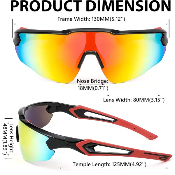FEISEDY Sports Sunglasses with 5 Lenses for Men Women TR90 Lightweight Baseball Cycling Motorcycle Running Golf B2940Black Frame  Red Mirror Lens