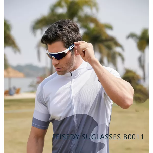 FEISEDY Sports Sunglasses with 5 Lenses for Men Women TR90 Lightweight Baseball Cycling Motorcycle Running Golf B2940White Frame  Blue Mirror Lens