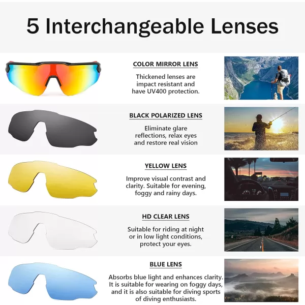 FEISEDY Sports Sunglasses with 5 Lenses for Men Women TR90 Lightweight Baseball Cycling Motorcycle Running Golf B2940White Frame  Blue Mirror Lens