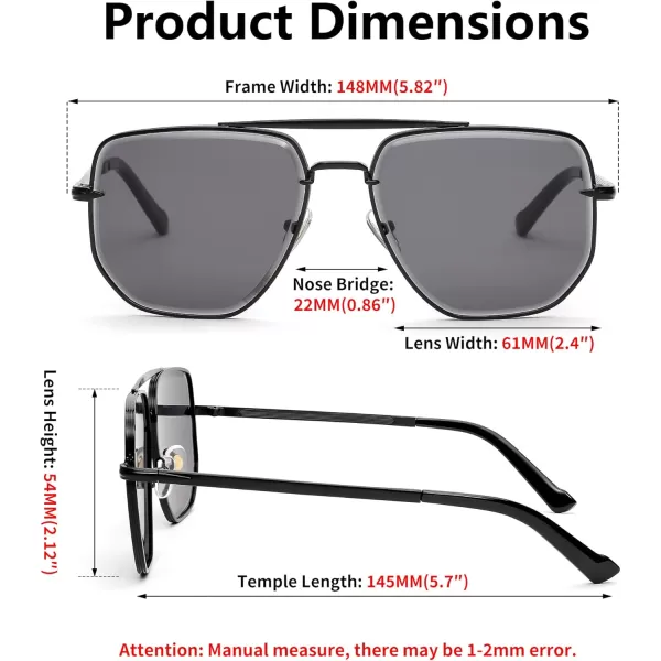 FEISEDY Sunglasses Aviator Men Women 70s Sun Glasses Square Frame UV400 Protection B2953001 Black Frame  Grey Lens