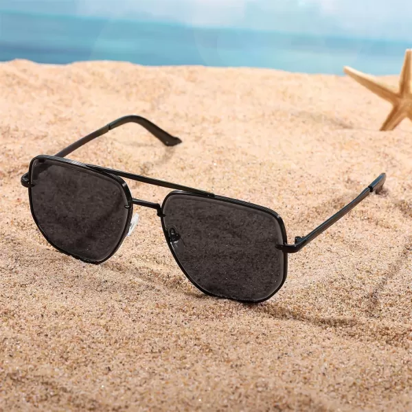 FEISEDY Sunglasses Aviator Men Women 70s Sun Glasses Square Frame UV400 Protection B2953001 Black Frame  Grey Lens
