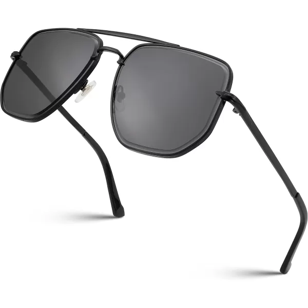 FEISEDY Sunglasses Aviator Men Women 70s Sun Glasses Square Frame UV400 Protection B2953001 Black Frame  Grey Lens