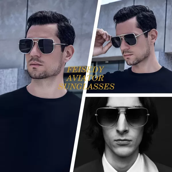 FEISEDY Sunglasses Aviator Men Women 70s Sun Glasses Square Frame UV400 Protection B2953001 Black Frame  Grey Lens