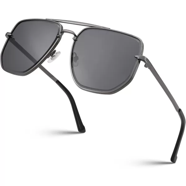 FEISEDY Sunglasses Aviator Men Women 70s Sun Glasses Square Frame UV400 Protection B2953002 Grey Frame  Grey Lens