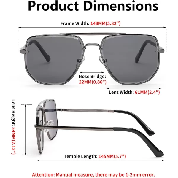 FEISEDY Sunglasses Aviator Men Women 70s Sun Glasses Square Frame UV400 Protection B2953002 Grey Frame  Grey Lens