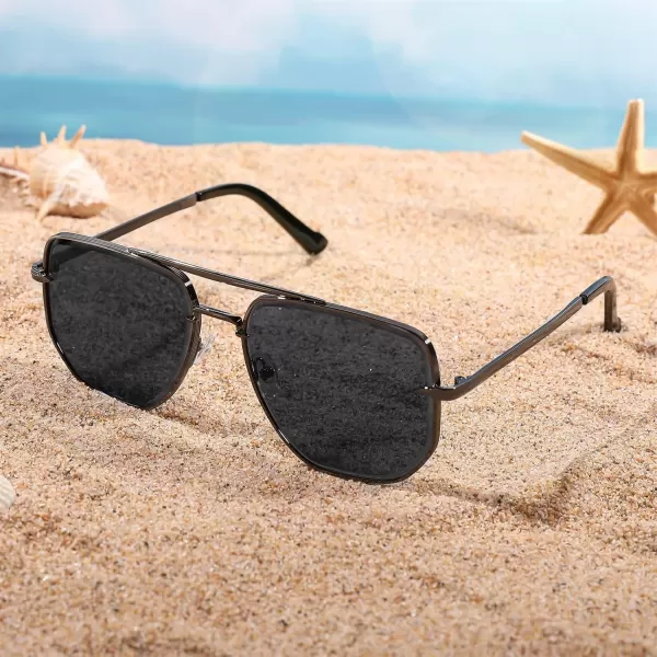 FEISEDY Sunglasses Aviator Men Women 70s Sun Glasses Square Frame UV400 Protection B2953002 Grey Frame  Grey Lens