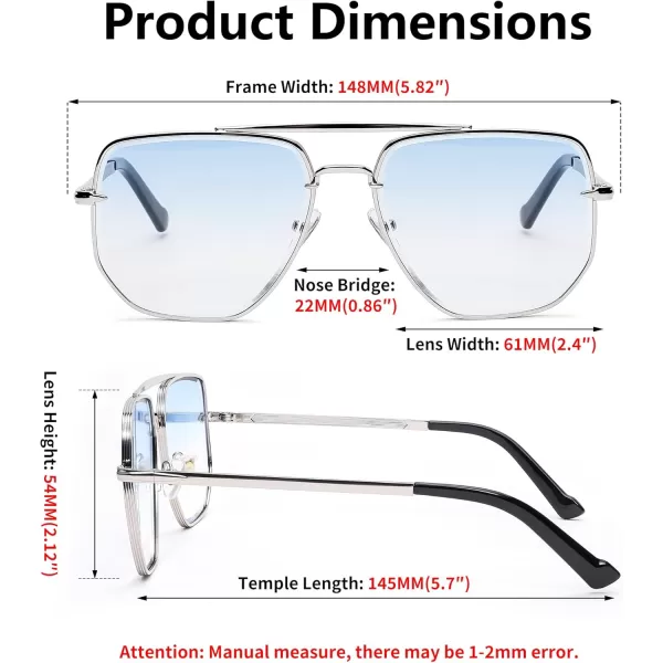 FEISEDY Sunglasses Aviator Men Women 70s Sun Glasses Square Frame UV400 Protection B2953003 Silver Frame  Gradient Blue Lens