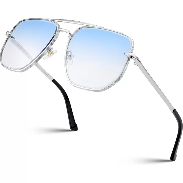 FEISEDY Sunglasses Aviator Men Women 70s Sun Glasses Square Frame UV400 Protection B2953003 Silver Frame  Gradient Blue Lens