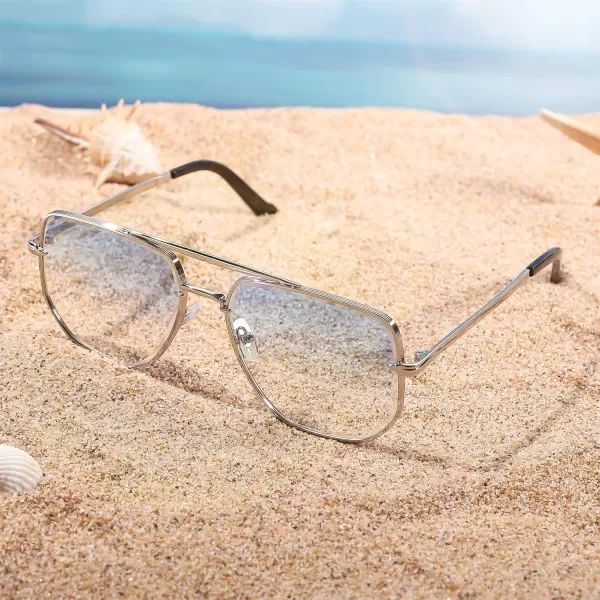 FEISEDY Sunglasses Aviator Men Women 70s Sun Glasses Square Frame UV400 Protection B2953003 Silver Frame  Gradient Blue Lens