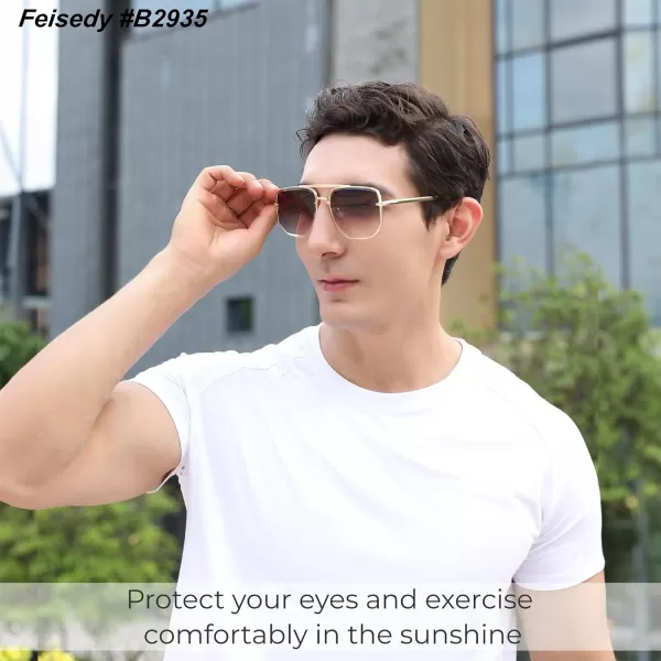 FEISEDY Sunglasses Aviator Men Women 70s Sun Glasses Square Frame UV400 Protection B2953004 Gold Frame  Gradient Tea Lens