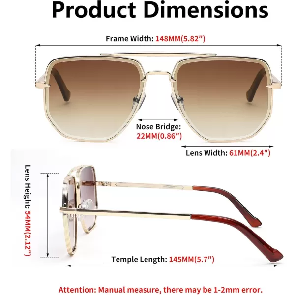 FEISEDY Sunglasses Aviator Men Women 70s Sun Glasses Square Frame UV400 Protection B2953004 Gold Frame  Gradient Tea Lens