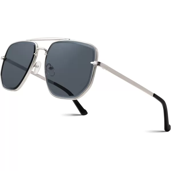 FEISEDY Sunglasses Aviator Men Women 70s Sun Glasses Square Frame UV400 Protection B2953005 Silver Frame  Grey Lens