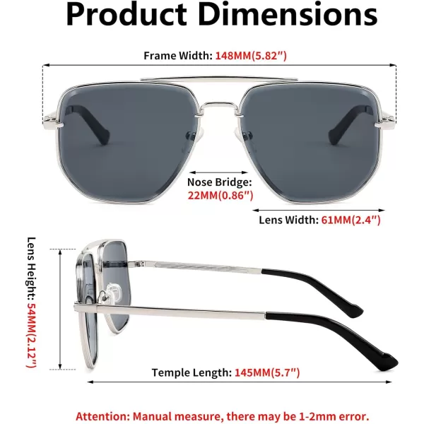 FEISEDY Sunglasses Aviator Men Women 70s Sun Glasses Square Frame UV400 Protection B2953005 Silver Frame  Grey Lens