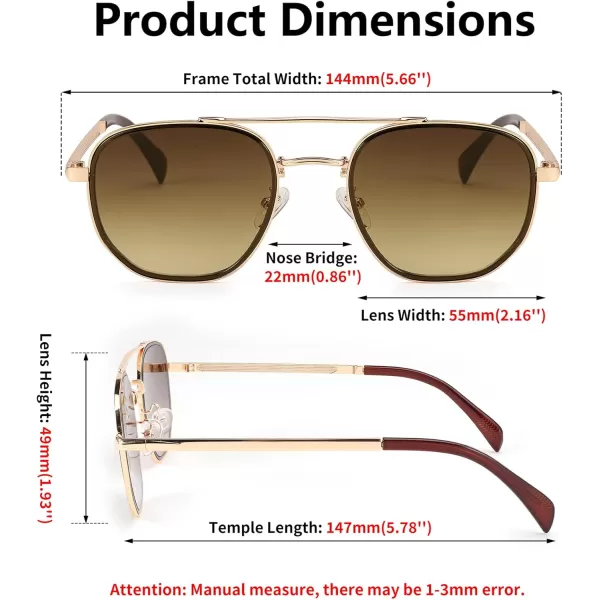FEISEDY Sunglasses Aviator Men Women 70s Sun Glasses Square Frame UV400 Protection B2953Golden Frame  Brown Gradient Lens
