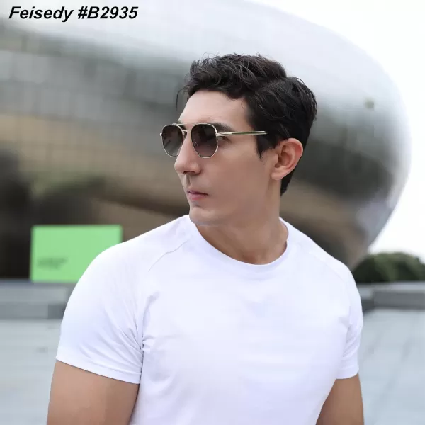 FEISEDY Sunglasses Aviator Men Women 70s Sun Glasses Square Frame UV400 Protection B2953Golden Frame  Brown Gradient Lens