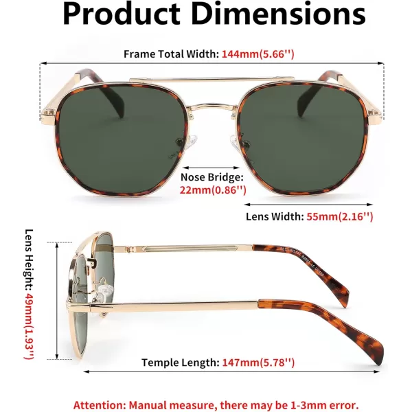 FEISEDY Sunglasses Aviator Men Women 70s Sun Glasses Square Frame UV400 Protection B2953Golden Frame  Green Lens