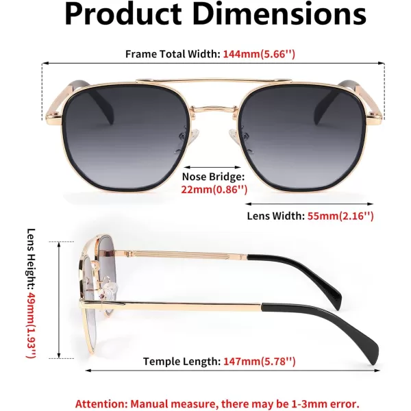FEISEDY Sunglasses Aviator Men Women 70s Sun Glasses Square Frame UV400 Protection B2953Golden Frame  Grey Gradient Lens