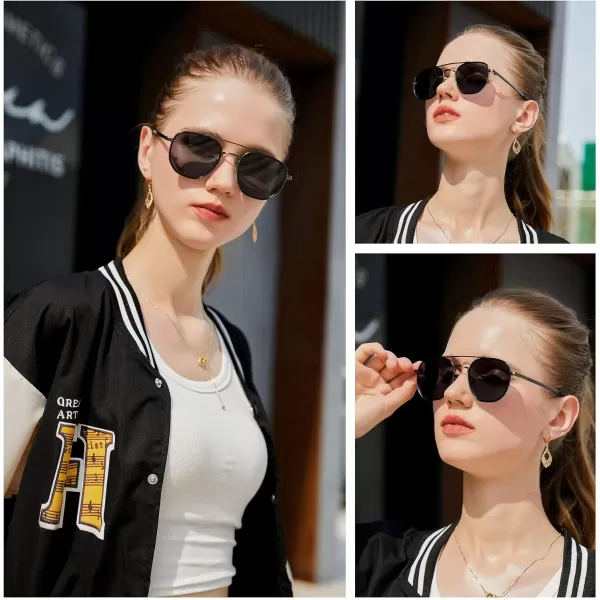 FEISEDY Sunglasses Aviator Men Women 70s Sun Glasses Square Frame UV400 Protection B2953Golden Frame  Grey Gradient Lens