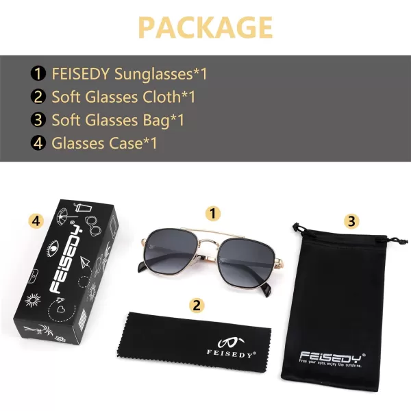 FEISEDY Sunglasses Aviator Men Women 70s Sun Glasses Square Frame UV400 Protection B2953Golden Frame  Grey Gradient Lens