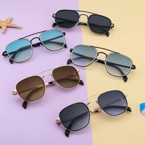 FEISEDY Sunglasses Aviator Men Women 70s Sun Glasses Square Frame UV400 Protection B2953Golden Frame  Grey Gradient Lens