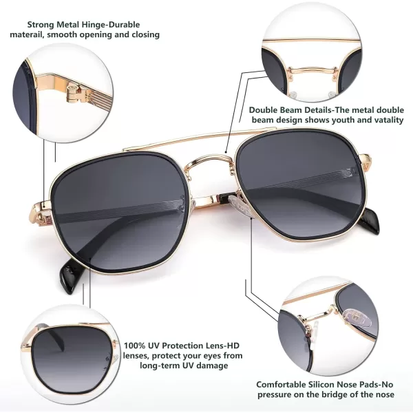 FEISEDY Sunglasses Aviator Men Women 70s Sun Glasses Square Frame UV400 Protection B2953Golden Frame  Grey Gradient Lens