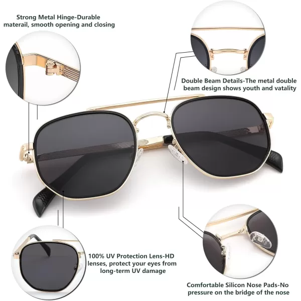 FEISEDY Sunglasses Aviator Men Women 70s Sun Glasses Square Frame UV400 Protection B2953Golden Frame  Grey Lens