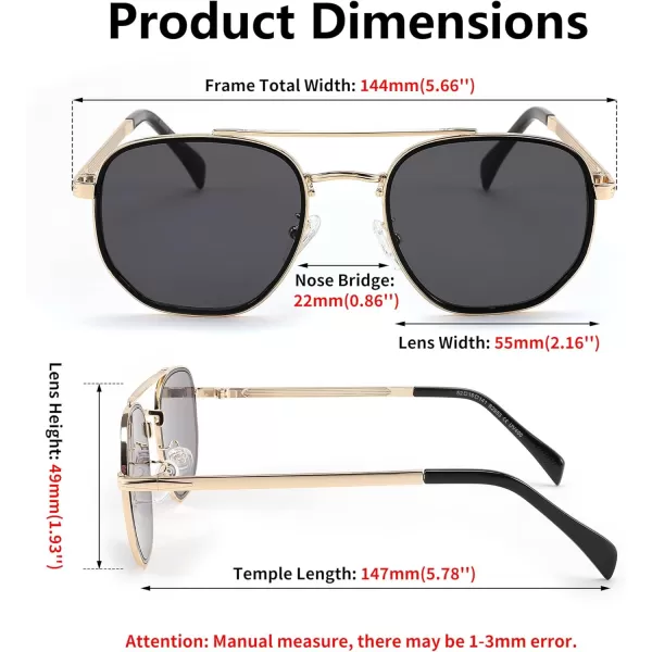 FEISEDY Sunglasses Aviator Men Women 70s Sun Glasses Square Frame UV400 Protection B2953Golden Frame  Grey Lens