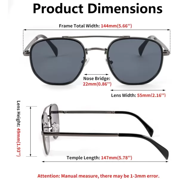 FEISEDY Sunglasses Aviator Men Women 70s Sun Glasses Square Frame UV400 Protection B2953Grey Frame  Grey Lens