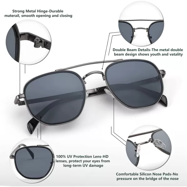 FEISEDY Sunglasses Aviator Men Women 70s Sun Glasses Square Frame UV400 Protection B2953Grey Frame  Grey Lens