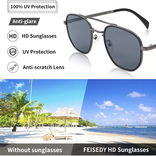 FEISEDY Sunglasses Aviator Men Women 70s Sun Glasses Square Frame UV400 Protection B2953Grey Frame  Grey Lens