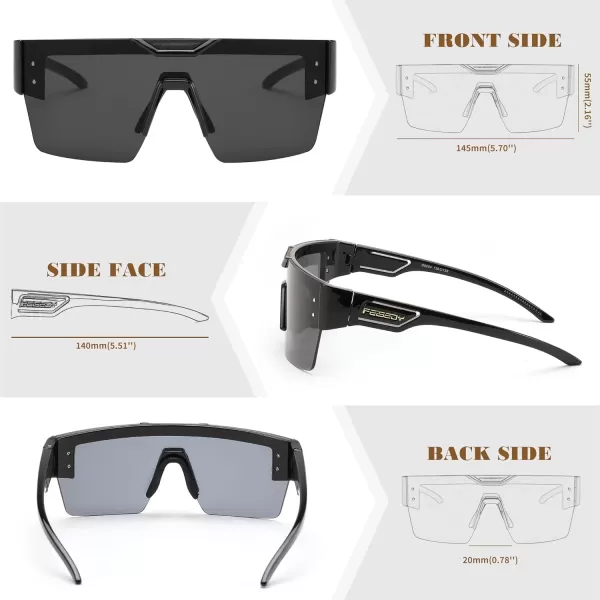 FEISEDY Sunglasses Men Women Big Oversized Square FrameUV400 Mirrored Sun Glasses Cycling Driving Fishing Hiking B0064Black Frame With Gray Lenses