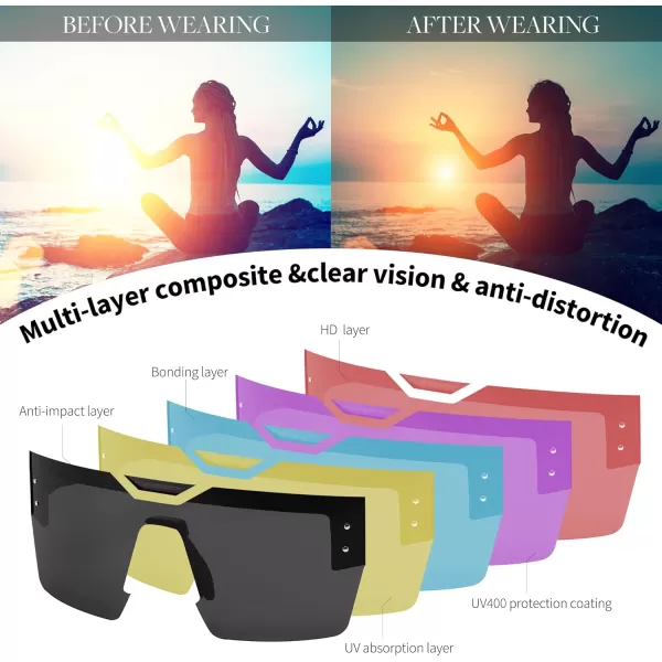 FEISEDY Sunglasses Men Women Big Oversized Square FrameUV400 Mirrored Sun Glasses Cycling Driving Fishing Hiking B0064Black Frame With Gray Lenses