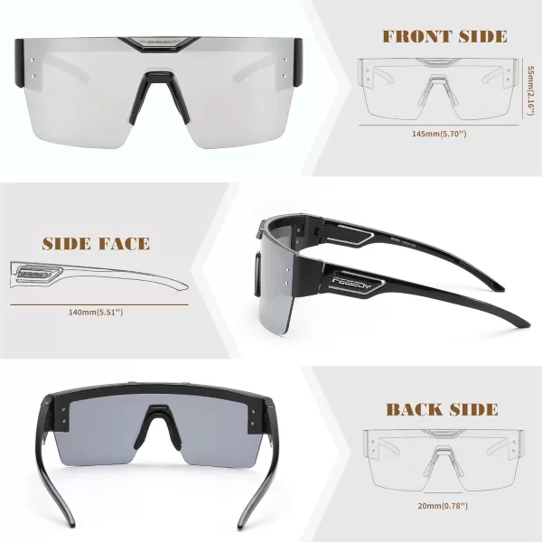 FEISEDY Sunglasses Men Women Big Oversized Square FrameUV400 Mirrored Sun Glasses Cycling Driving Fishing Hiking B0064Black Frame With Silver Mirrored Lenses