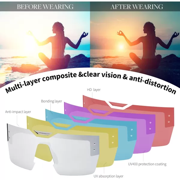 FEISEDY Sunglasses Men Women Big Oversized Square FrameUV400 Mirrored Sun Glasses Cycling Driving Fishing Hiking B0064Black Frame With Silver Mirrored Lenses