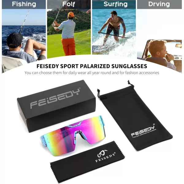 FEISEDY Sunglasses Men Women Big Oversized Square FrameUV400 Mirrored Sun Glasses Cycling Driving Fishing Hiking B0064Sprayed Rose Dot Blue Frame Purple Pink Mirror Lenses