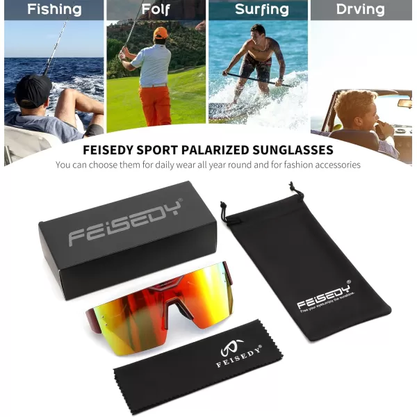 FEISEDY Sunglasses Men Women Big Oversized Square FrameUV400 Mirrored Sun Glasses Cycling Driving Fishing Hiking B0064Wine Red Frame With Red Mirrored Lenses