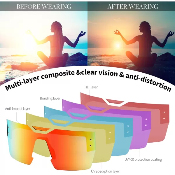 FEISEDY Sunglasses Men Women Big Oversized Square FrameUV400 Mirrored Sun Glasses Cycling Driving Fishing Hiking B0064Wine Red Frame With Red Mirrored Lenses