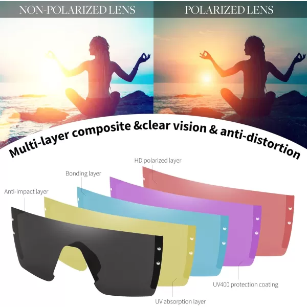 FEISEDY Sunglasses Mens Polarized Women Oversized Flat Top Square Cycling Fishing Golf Hiking Vintage Sun Glasses B2367Polarized Grey Lenses With Black Frame 001
