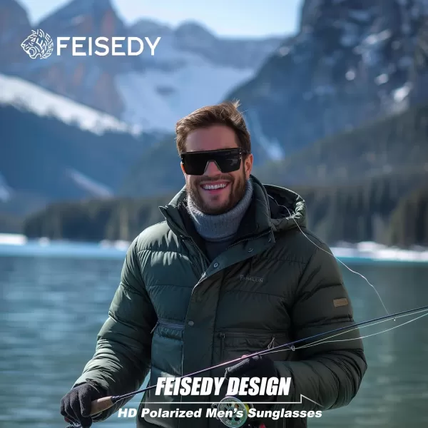 FEISEDY Sunglasses Mens Polarized Women Oversized Flat Top Square Cycling Fishing Golf Hiking Vintage Sun Glasses B2367Polarized Grey Lenses With Black Frame 001