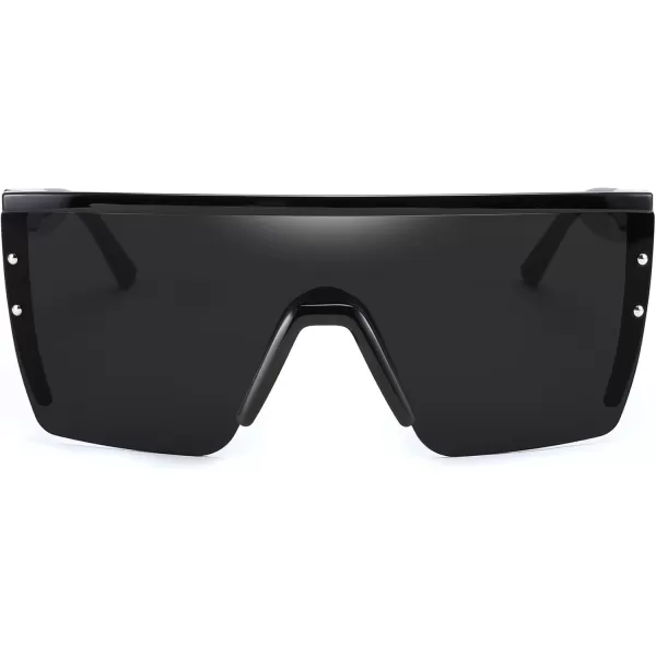 FEISEDY Sunglasses Mens Polarized Women Oversized Flat Top Square Cycling Fishing Golf Hiking Vintage Sun Glasses B2367Polarized Grey Lenses With Black Frame 001