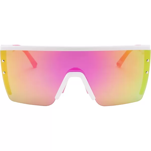 FEISEDY Sunglasses Mens Polarized Women Oversized Flat Top Square Cycling Fishing Golf Hiking Vintage Sun Glasses B2367Polarized Pink Mirrored Lenses With White Frame 006