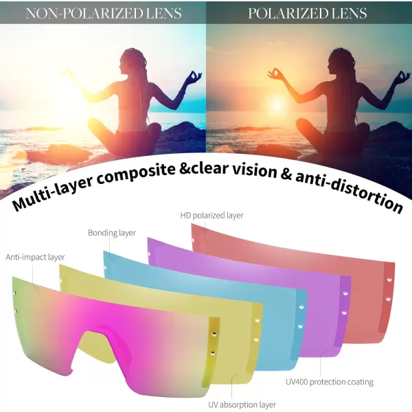 FEISEDY Sunglasses Mens Polarized Women Oversized Flat Top Square Cycling Fishing Golf Hiking Vintage Sun Glasses B2367Polarized Pink Mirrored Lenses With White Frame 006