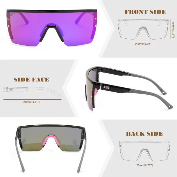FEISEDY Sunglasses Mens Polarized Women Oversized Flat Top Square Cycling Fishing Golf Hiking Vintage Sun Glasses B2367Polarized Purple Mirrored Lenses With Black Frame 002