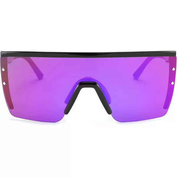 FEISEDY Sunglasses Mens Polarized Women Oversized Flat Top Square Cycling Fishing Golf Hiking Vintage Sun Glasses B2367Polarized Purple Mirrored Lenses With Black Frame 002