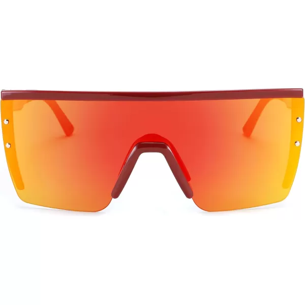 FEISEDY Sunglasses Mens Polarized Women Oversized Flat Top Square Cycling Fishing Golf Hiking Vintage Sun Glasses B2367Polarized Red Mirrored Lenses With Wine Frame 003