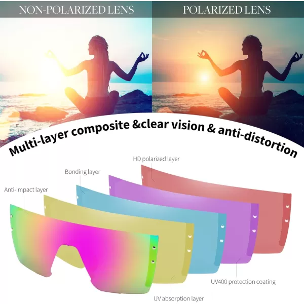 FEISEDY Sunglasses Mens Polarized Women Oversized Flat Top Square Cycling Fishing Golf Hiking Vintage Sun Glasses B2367Polarized Red and Green Mirrored Lenses With Green Frame 005