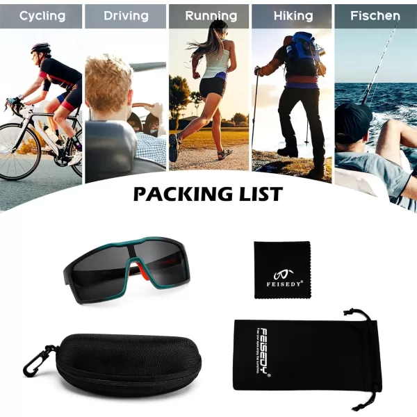FEISEDY Sunglasses Sports Mens Women Baseball Cycling Mirrored Goggles Hiking Running UV400 Protection B0034Black Frame  Gray Mirror Lenses
